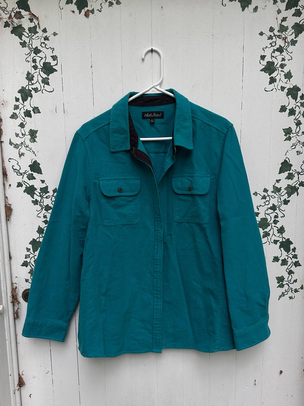 Vintage 90s 100% Cotton Blue-Green Button-Front Utility Jacket by North River